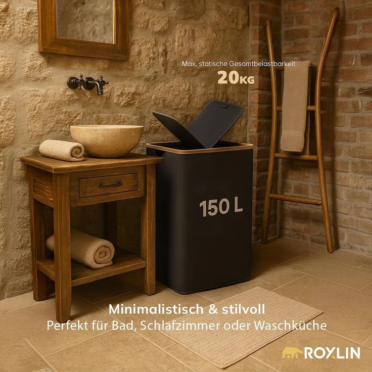 Roxlin Wäschekorb Wäschekorb 150L mit Deckel & 2 Taschen, faltbar & wasserdicht – Bild 3