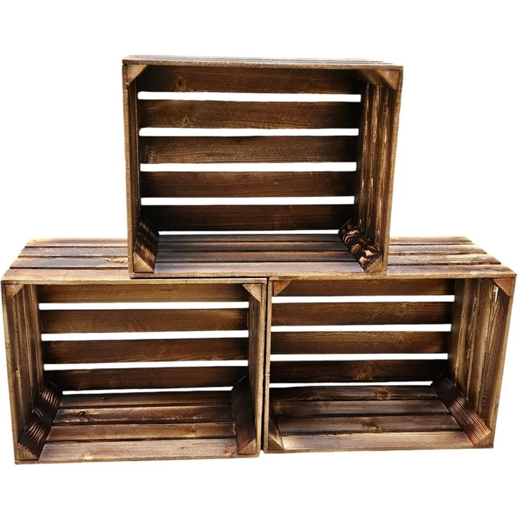 Obstkisten Geflammt Neu Dunkel 50 x 40 x 30cm 3 X – Bild 10