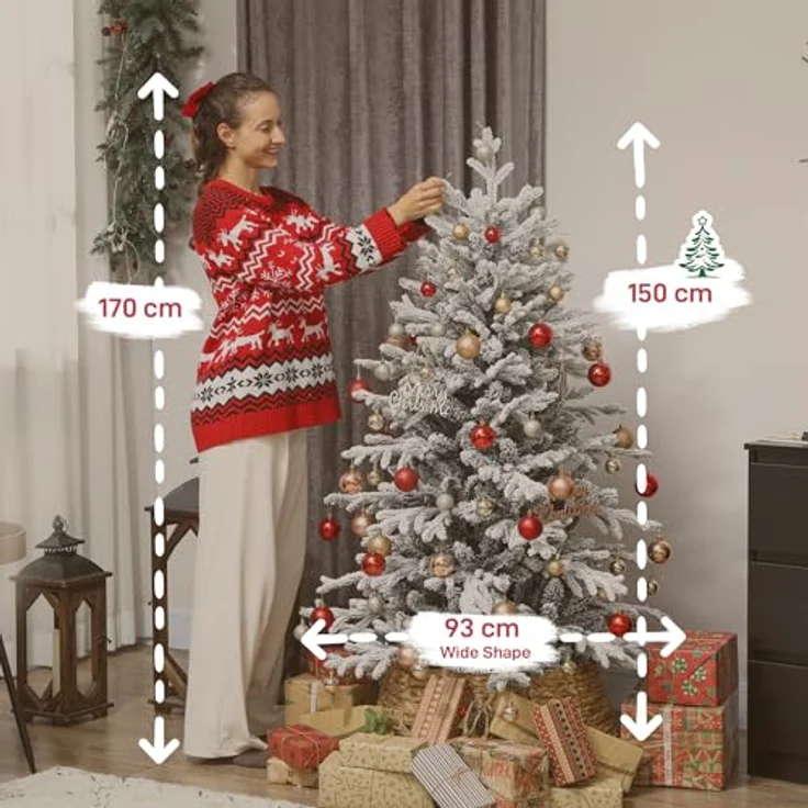HOMCOM Künstlicher Weihnachtsbaum 1162 Zweige, Kiefernbaum, Realistisches Aussehen, Grün+Weiß – Bild 8