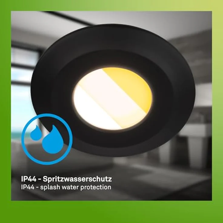 BRILONER - 3er Set LED Bad Einbaustrahler 230V Gehäuse 50% recycelt, Farbtemperaturwechsel, Dimmbar, IP44, Ra90, LED Spot, flach, Decke, Einbauleuchten, Badezimmer, 68mm, 90x30mm (DxH), Schwarz – Bild 5
