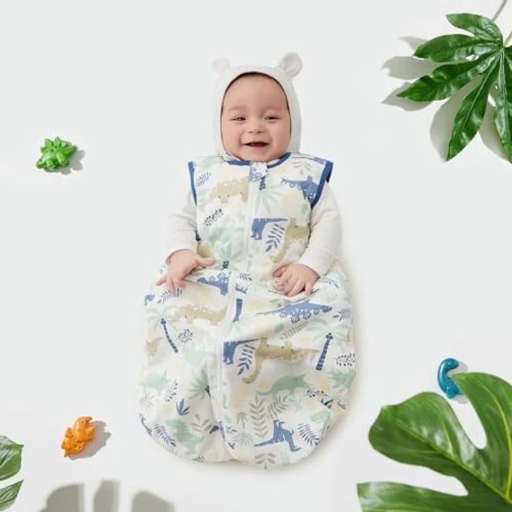Duomiaomiao 2.5Tog Schlafsack Baby Ganzjahres, 100% Baumwolle Baby Schlafsack Winter, Mädchen Neugeboren,Warmer Schlafsack Neugeborene Kinder(Dinosaurier/70) – Bild 6