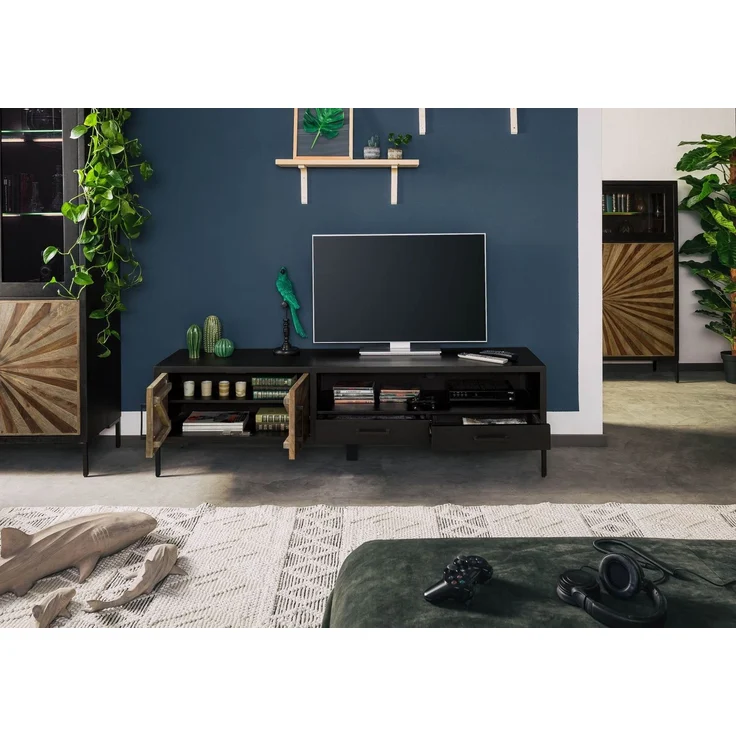 TV-Board Sheesham 178x45x50 schwarz lackiert SUN #106 – Bild 4