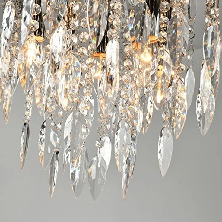 CRIS Kronleuchter Modern Ø42CM – Elegante 5-flammige Deckenleuchte E14 Chrom poliert mit funkelnden Besätzen – Bild 6