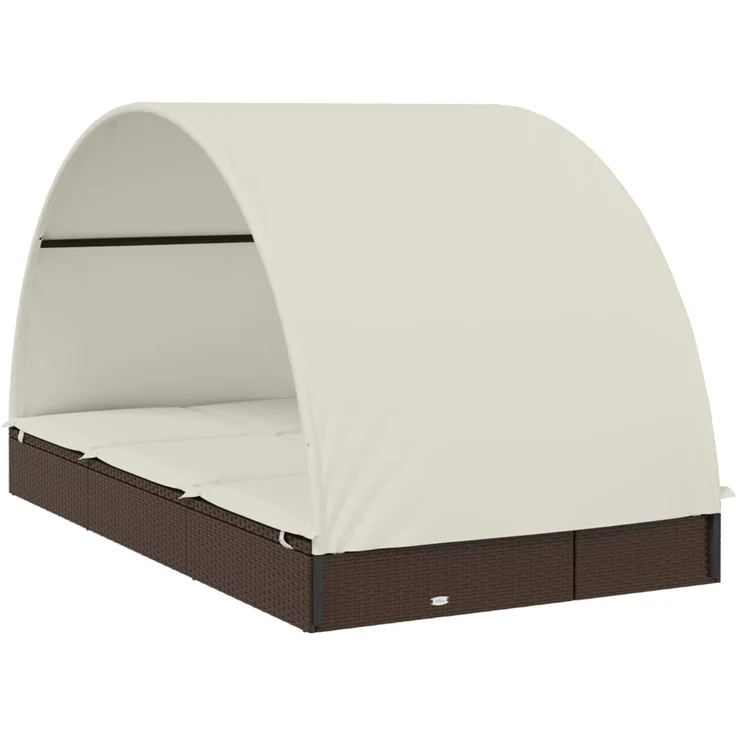 2-Personen-Sonnenliege, Gartenliege mit Dach Braun 211 x 112 x 140 Poly Rattan – Bild 4