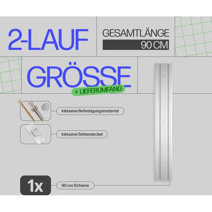 Bestlivings Gardinenschiene ( Weiß ) 90cm 2-läufig – Bild 2