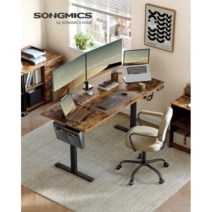 Songmics Höhenverstellbarer Schreibtisch elektrisch, 70x160 x (72-120) cm, Verstellbarer Tisch, Memory-Funktion für 4 Höhen, für Homeoffice, Arbeitszimmer, vintagebraun-tintenschwarz LSD136K01 – Bild 4