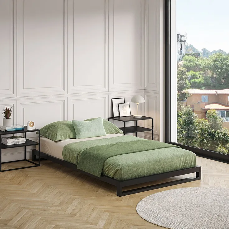 skølm 'Vidar' Bett 120x200 cm, Metall, schwarz, Höhe 15 cm hoch, Doppelbett mit Lattenrost
