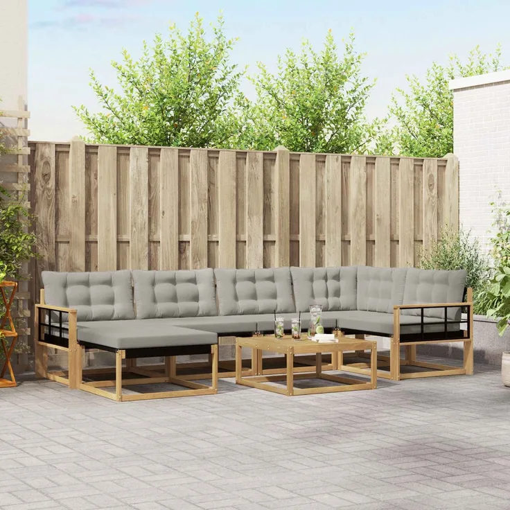 vidaXL Outdoor-Sofagarnitur 7 Stk. Weiß und Hellgrau Massivholz Akazie 3388881