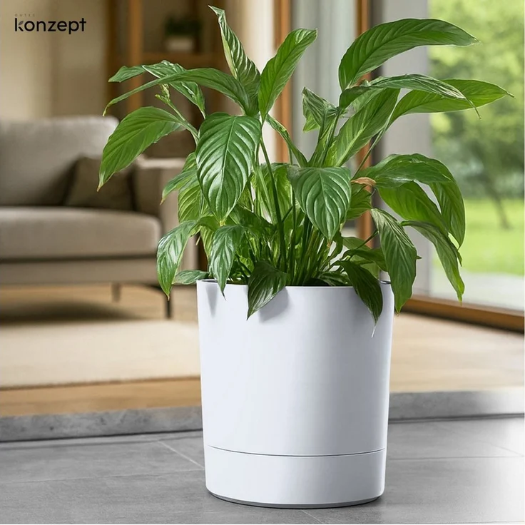 KONZEPT Blumentopf mit Untersetzer, großer Übertopf aus Kunststoff für Zimmerpflanzen (32,5 cm (20 Liter), modern und wetterfest, für Innen und Außen – Bild 2