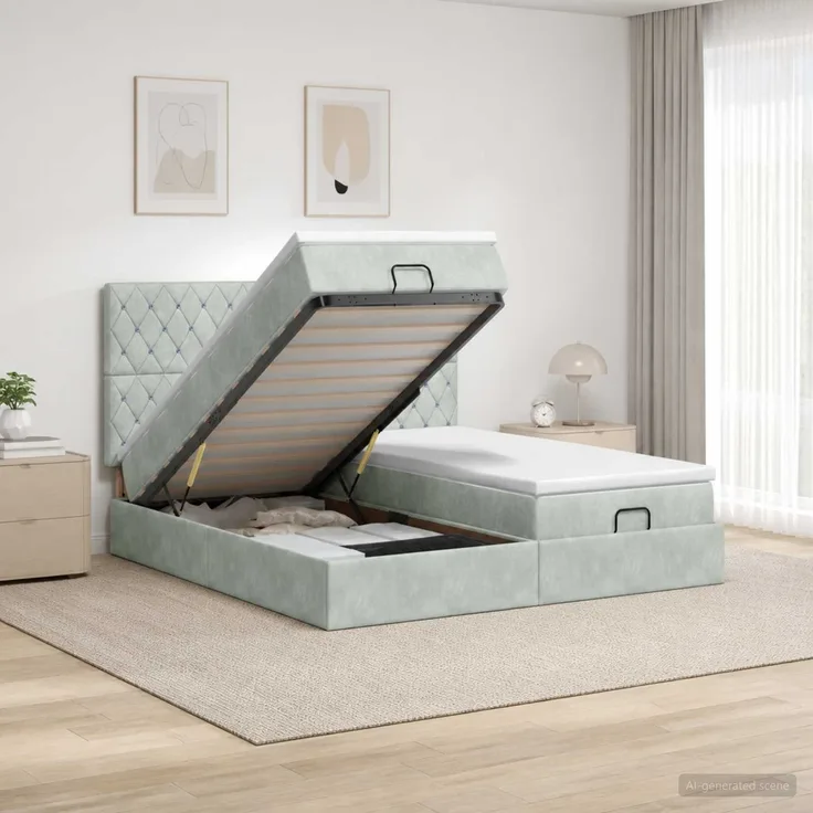 vidaXL Ottoman Bett mit Matratze mit Kopfteil 2 stk. Hellgrau Samt 3457896
