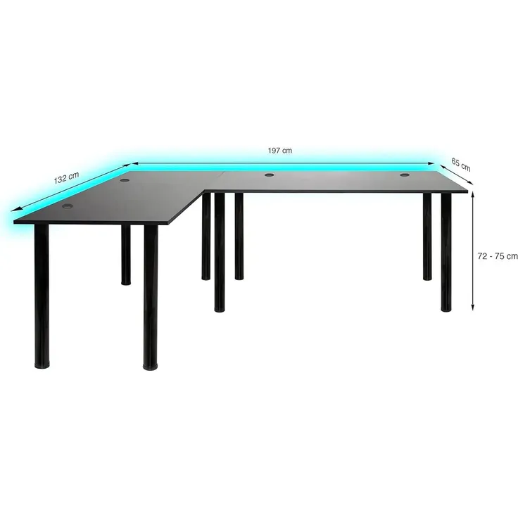 SyberDesk Gaming Pro LED Eckschreibtisch 197 x 132 cm mit LED großer Computer-Schreibtisch, Gaming tisch, USB HUB, (links, schwarz) – Bild 2