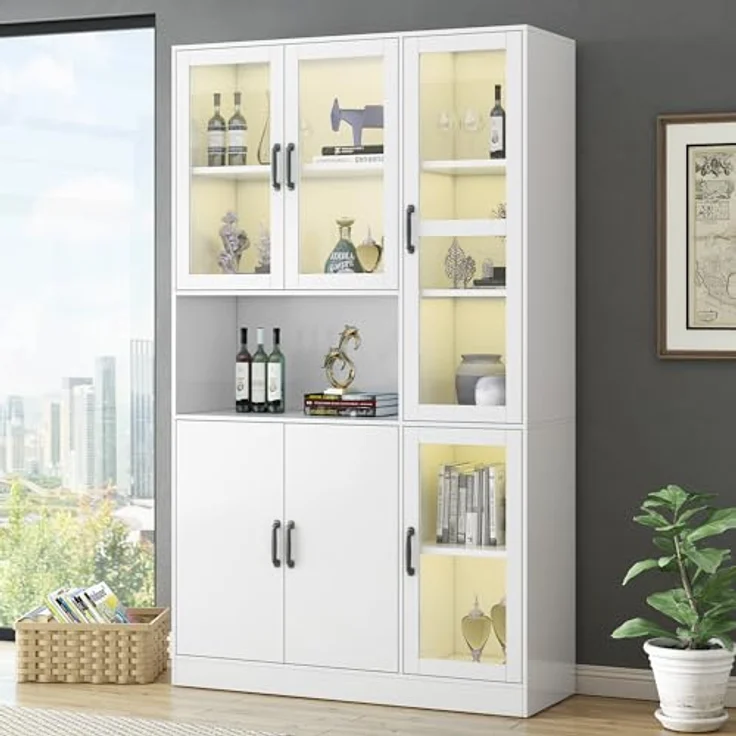 Ball & Cast Standvitrine mit Beleuchtung und Einlegeböden - Vitrine für Wohnzimmer, Schlafzimmer & Büro, Weiß – Bild 4