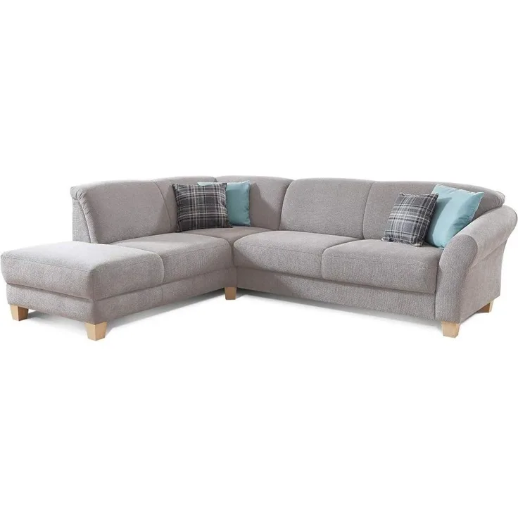 CAVADORE Ecksofa Gootlaand / Große Couch im Landhaus-Stil / Mit Federkern-Polsterung / 257 x 84 x 212 / Hellgrau