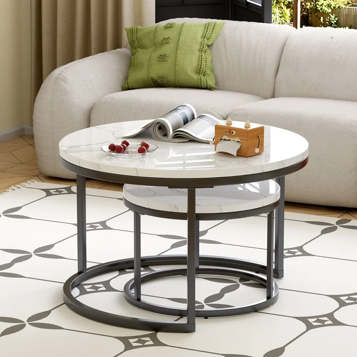 Nesting-Couchtisch 70x70x45 cm – 2-teiliges Set in Schwarz & Weiß, platzsparend verstaubar – Bild 4