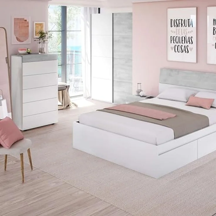 Habitdesign, Kommode mit 5 Schubladen – moderner Sinfonier in Artik weiß & Zementgrau, platzsparender Schubladenschrank für Schlafzimmer oder Büro, Maße: 61 x 118 x 40 cm (B x H x T), Modell Tekkan – Bild 5