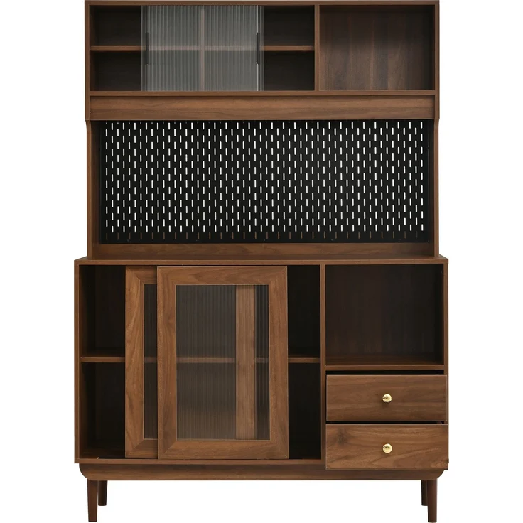 ZUBALIYA Lochplatten-Rückwand / Küchenschrank aus MDF und Spanplatte mit Kiefernholz Füßin, mit küchenbuffet mit Riffelglas-Schiebetüren und schubladen und offenen Fächern, 117.00 x 30.00 x 170.00 cm – Bild 25