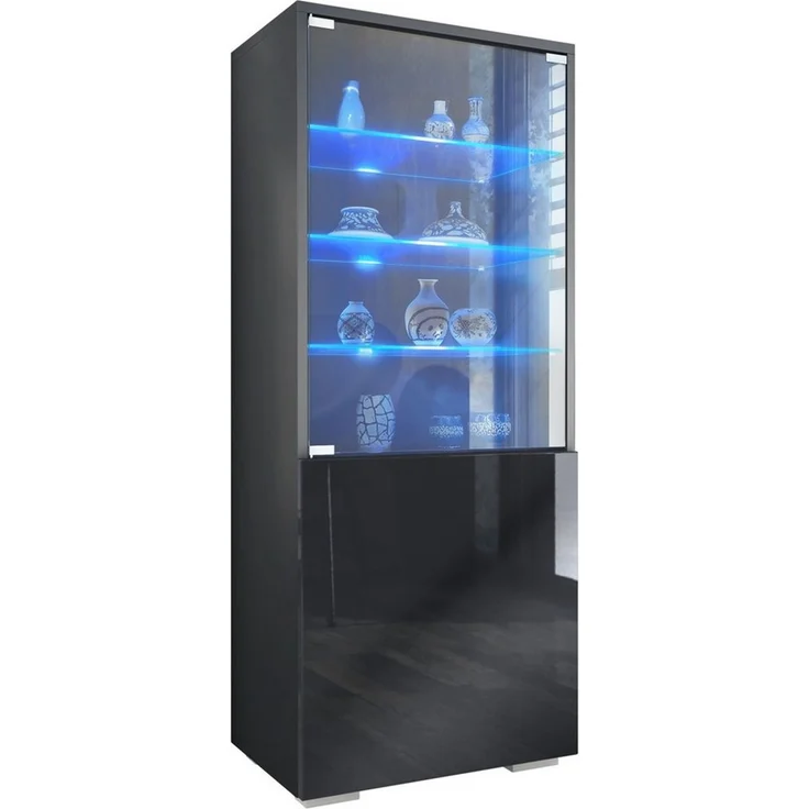 Vladon Standvitrine Granada (Vitrinenschrank, mit Glastür und Glaseinsatz inkl. LED) Anthrazit matt/Schwarz Hochglanz (50 x 122,5 x 34,5 cm) – Bild 5