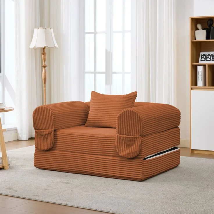 ZUBALIYA SchlafSofa mit Cordbezug, mit Schaumstoffpolsterung, ohne aufwendige Montage, für Wohnzimmer und Apartments – Bild 2