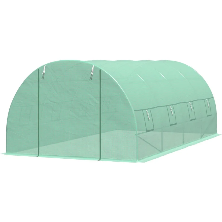 MELAYR, Tunnelgewächshaus, 600 x 300 x 200 cm, Gartengewächshaus mit Rolltor, 8 Fenster, Grün, Dunkelgrün – Bild 2