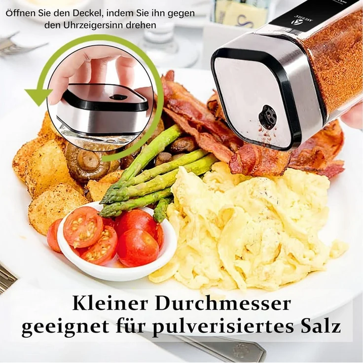 KingLux Gewürzbehälter 360° Rotation 120ml Gewürzgläser Eckig Set, Drei Kaliber, borosilikatglas, (Set, 35-tlg) – Bild 4