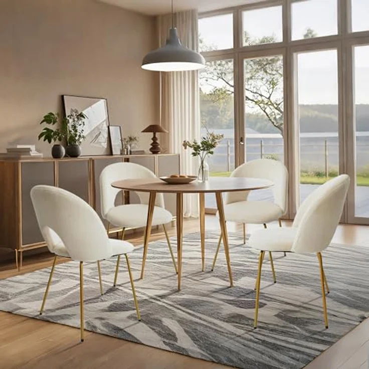 CangLong 2 Schminktischstühle, moderner gepolsterter Sessel für Küche, Esszimmer und Wohnzimmer, Samtstühle mit goldfarbenen Metallbeinen, Beige – Bild 5