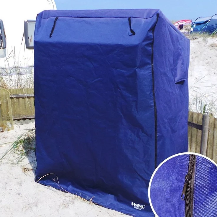 Swing&Harmonie Strandkorb XXL inkl. Abdeckcover Luxus Volllieger Gartenliege Ostsee + 4 Kissen, Klapptische, Zeitungsfächer, Volllieger, Ostsee – Bild 2
