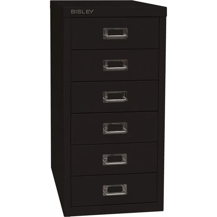 Bisley Multidrawer Schubladenschrank aus Metall mit 6 Schubladen DIN A4 ohne Sockel - Farbe: Schwarz, L296-633