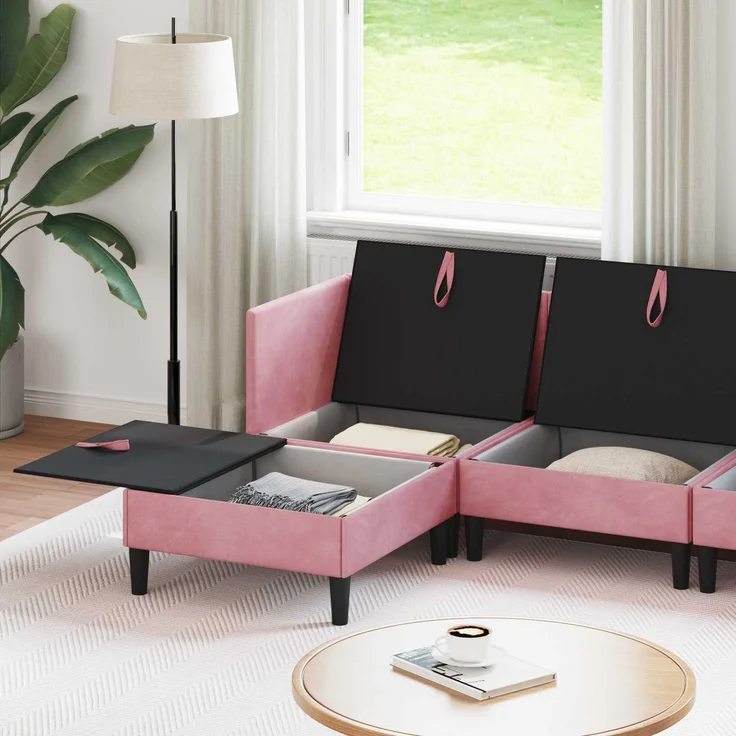 vidaXL Wohnzimmergarnitur mit Kissen mit Speicher 5 pcs Rosa Samt 3413746 – Bild 3