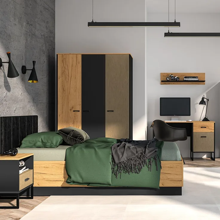 Jugendzimmer Set 5-teilig CASPER-131, Bett 120x200cm mit aufklappbarem Lattenrost, in schwarz und braun