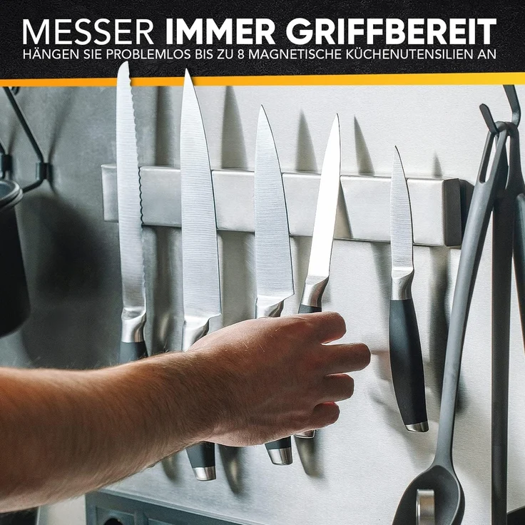 Loco Bird Wand-Magnet Messer-Leiste 40cm Edelstahl - selbstklebend mit 3M VHB Klebeband (1tlg), Magnetische Messerleiste für Küche / Werkzeug - Wandmontage, bohrfrei – Bild 2