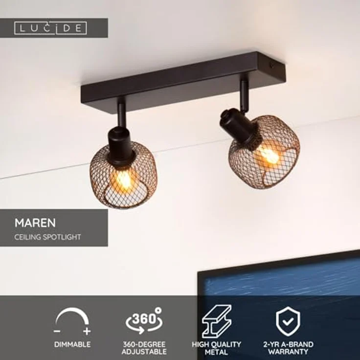 LUCIDE MAREN Deckenstrahler, 2xE14, dreh- und kippbar, Schwarz, für LED-Lichtquellen – Bild 3