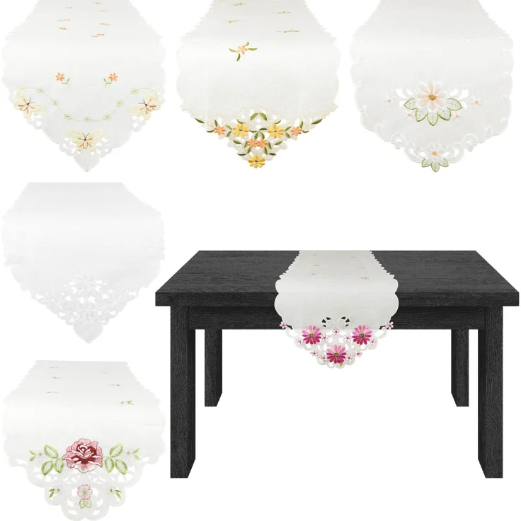 ARSVITA Tischläufer mit Stickerei, mit Blumen oder Schmetterlingen bestickter 35x140cm Läufer für den Tisch, in vielen verschiedenen Designs verfügbar (Farbe: Grün - Gelb) – Bild 6