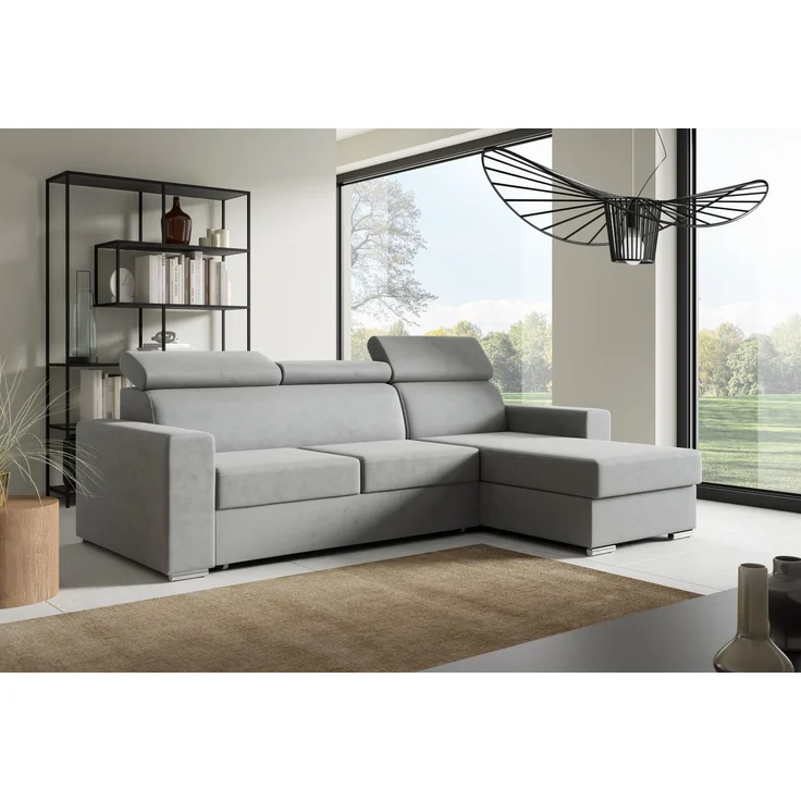 Ecksofa in L-Form NELA, L-förmige Eckcouch mit Schlaffunktion, ausziehbares Sofa, 1 Bettzeugbehälter, verstellbare Kopfstützen, (Kronos 53), 96x170 cm – Bild 2