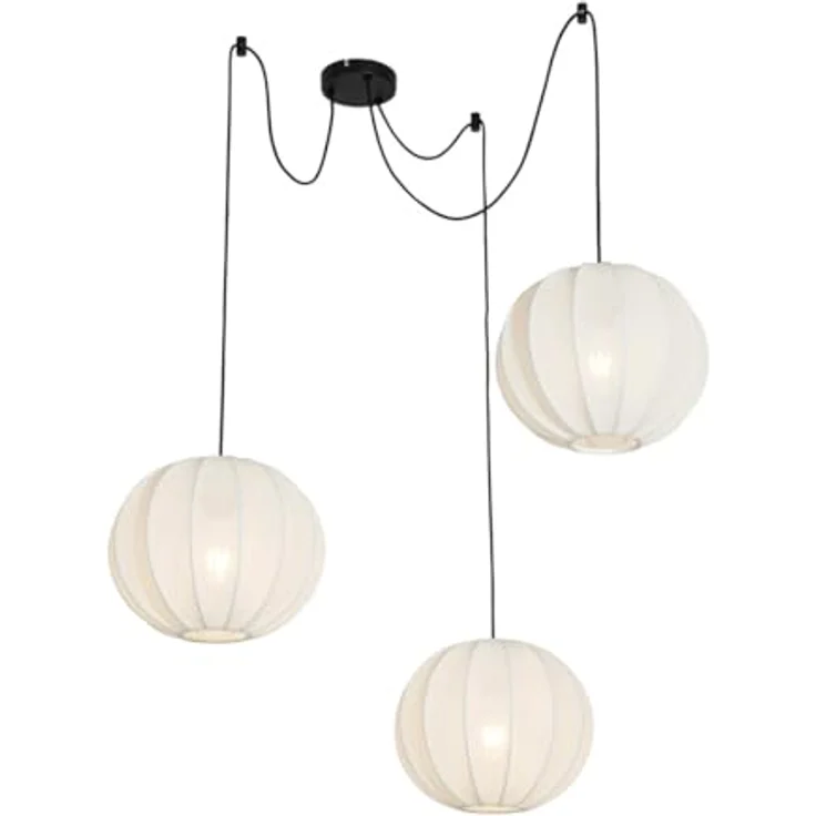 QAZQA Design Pendelleuchte, 3-flammig in weißer Seide, dimmbar, E27 Fassung, für Wohnzimmer und Schlafzimmer – Bild 1