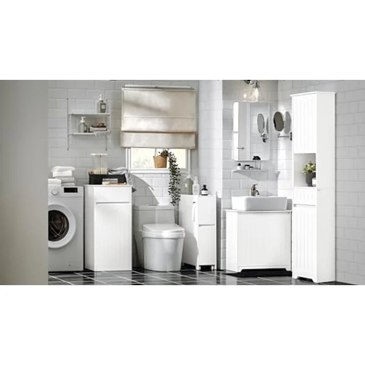 SoBuy Waschbeckenunterschrank BZR108-II-W, 60 cm, 2 Türen, aus MDF in Weiß mit Stauraum für Badutensilien – Bild 8