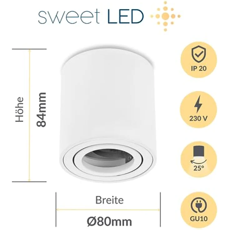 Sweet LED Aufbauleuchte 4er Set GU10 rund Deckenspots weiß Aluminium schwenkbar 230V, schwenkbar, ohne Leuchtmittel, Aufbaustrahler LED, Aufbauspot, Deckenstrahler – Bild 4