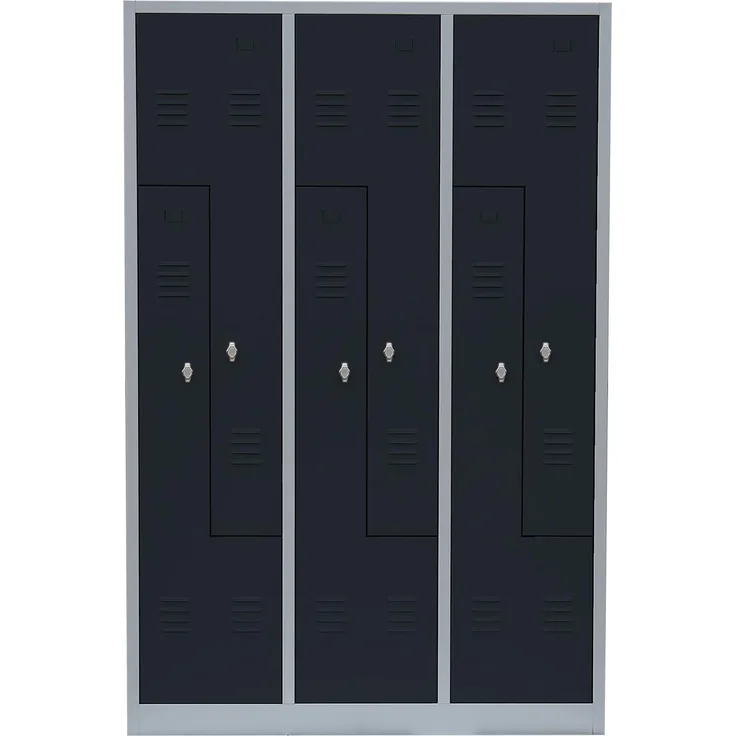 6er Z-Spind Umkleideschrank Stahl Kleiderschrank Garderobenschrank Lichtgrau/Anthrazit (H x B x T): 180 x 1185 x 50 cm / 525128