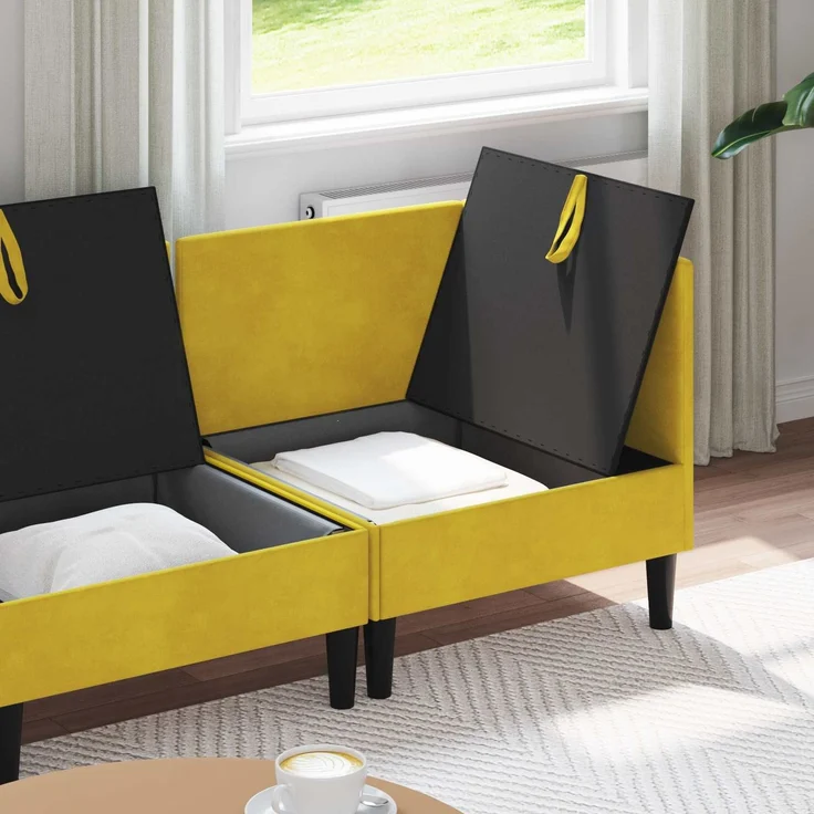 vidaXL Wohnzimmergarnitur mit Kissen mit Speicher 4 pcs Gelb Samt 3413759 – Bild 3