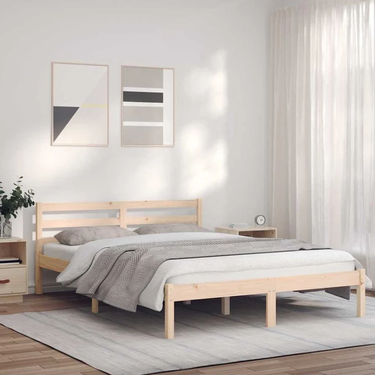vidaXL Bettrahmen Natur 208,5 x 157,5 x 69,5 cm Massivholz Kiefer 900320 – Bild 1