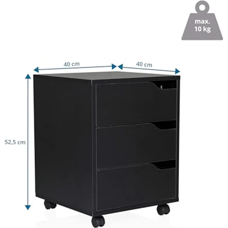 MID.YOU Rollcontainer, Schwarz, Holzwerkstoff, 3 Schubladen, 40x52.5x40 cm, ideal für das Arbeitszimmer – Bild 3