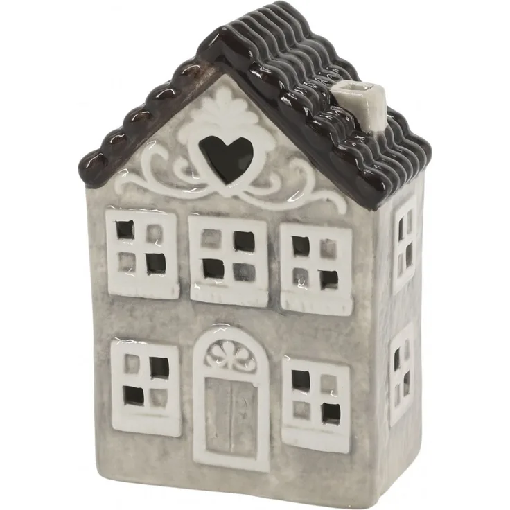 Chic Antique - Lichterhaus Teelichthaus Windlicht H 15cm Grau Keramik 52094525
