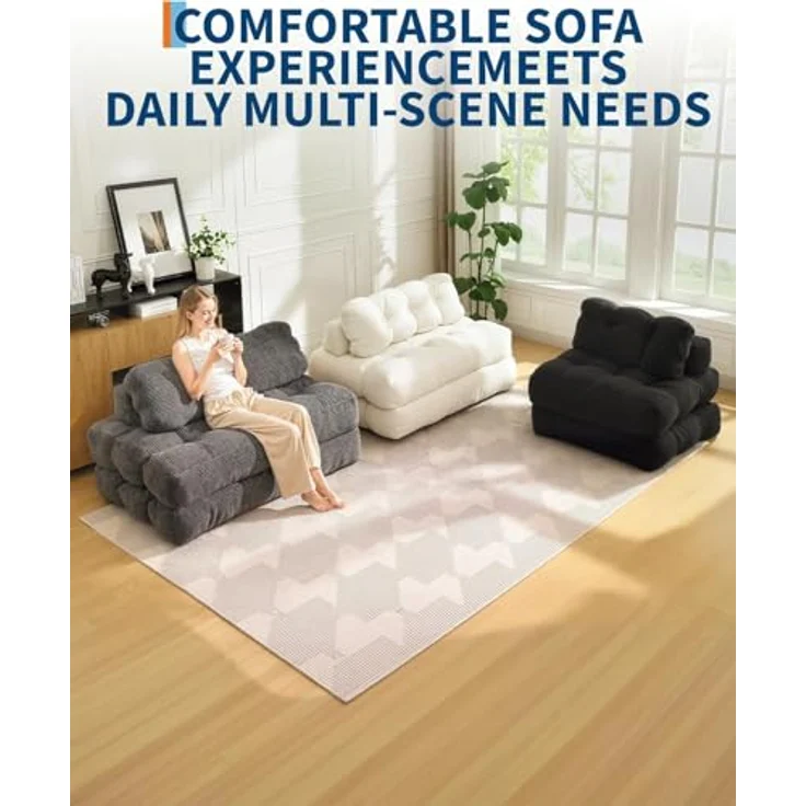 GarveeHome 3-in-1 Klappbares Schlafsofa mit Kissen – Faltbare Matratze & Rückenstütze – Komfortabler, tragbarer Doppelsitzer für Wohnzimmer & Studentenwohnheim – Platzsparendes Bodensofa – Maße: – Bild 3