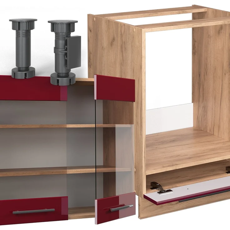 Eckküche Fame-Line Bordeaux Hochglanz/Goldkraft Eiche 190 x 60 cm , AP Anthrazit Vicco – Bild 5