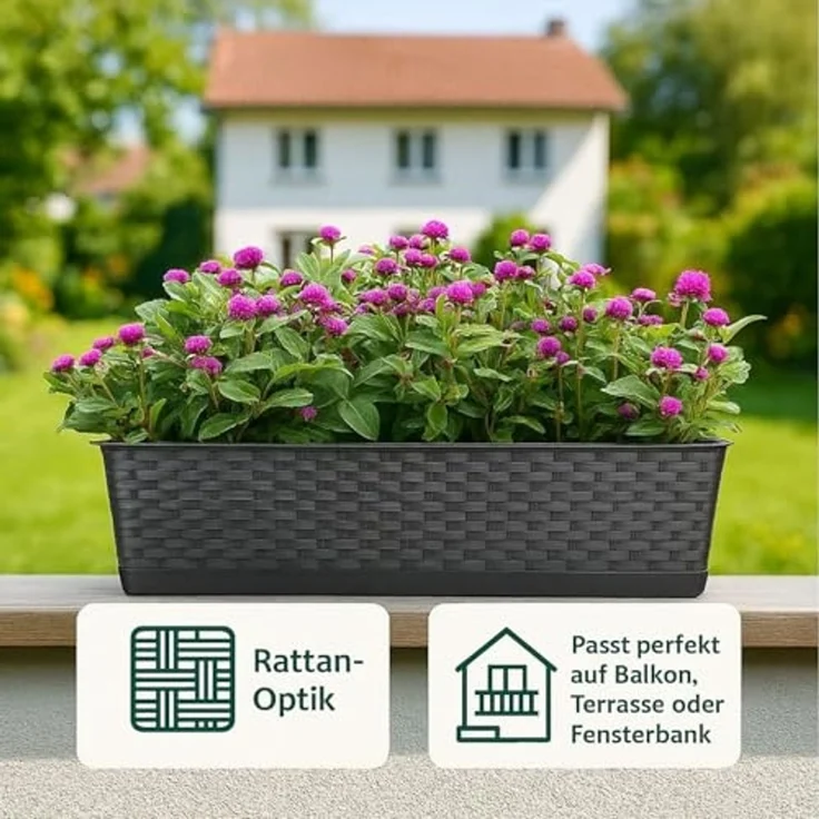 BigDean Blumenkasten mit abnehmbarem Untersetzer Anthrazit 80 cm lang - Balkonkasten (Set, 3 St, Blumenkasten + Untersetzer), Erhöte Ablauflöcher, Stilvoll, Wetterfest, Moderne Optik – Bild 3