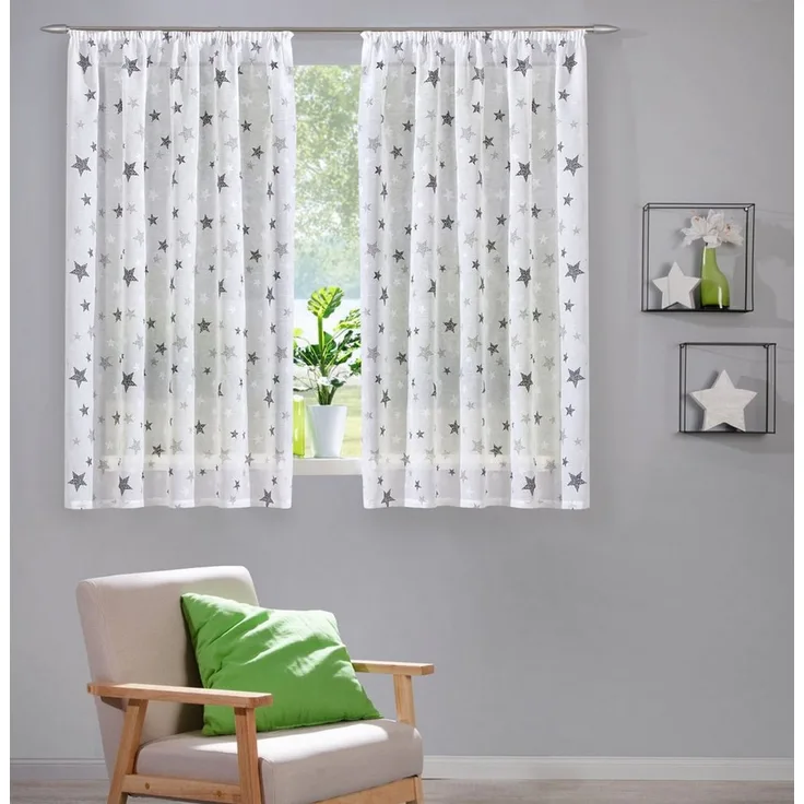 heimtexland Vorhang Deko Gardine Leinen-Optik durchscheinend Sterne (1 St), Kräuselband, transparent, Polyester, Kinderzimmer I Natur I Seitenschal I Universalschienenband