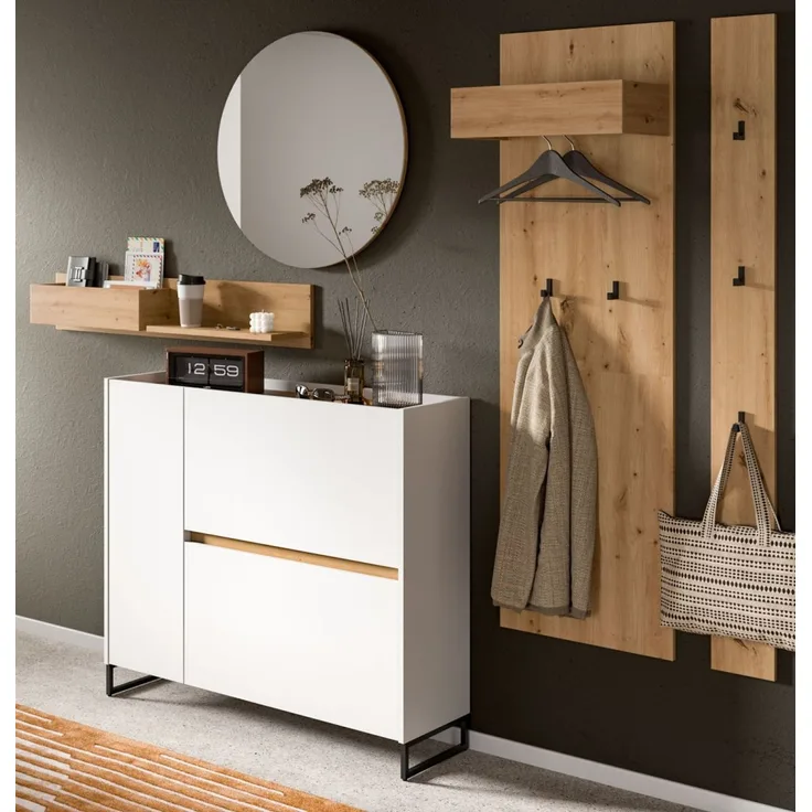 Garderobe Set 5-tlg. Borga in weiß und Eiche 236 cm