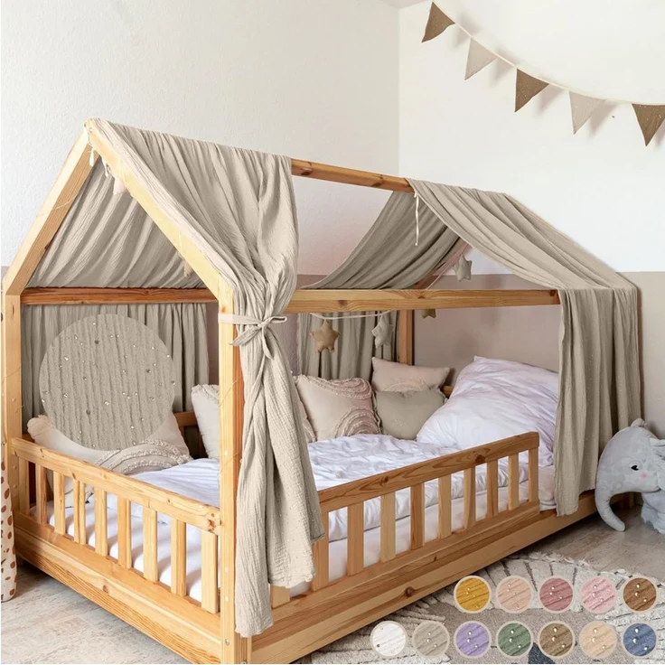 lilimaus Betthimmel Hausbett Himmel Gold aus 100% Musselin Baumwolle - 12 Farben (1-tlg), Musselin Hausbett Himmel mit Goldsternen, handgenäht – Bild 1