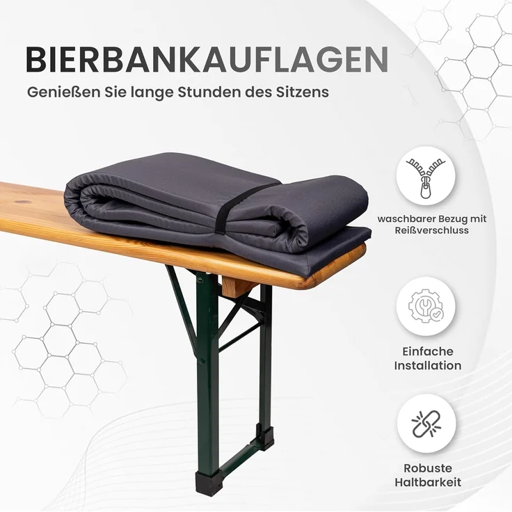 TexDeko Bankauflage Bierbankauflage (Einzeln) für Bierzeltgarnitur zum selber aufziehen, (1 St), 220x25x2cm/4cm, Top Qualität – Bild 3