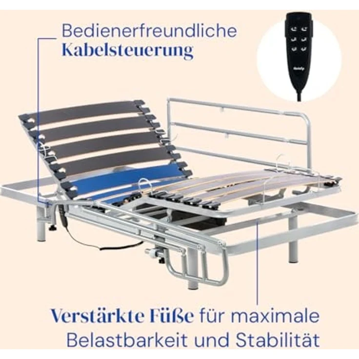 Gerialife® Gelenkbett mit Matratze, viskoelastisch, wasserdicht, 90x200 cm + Geländer – Bild 3