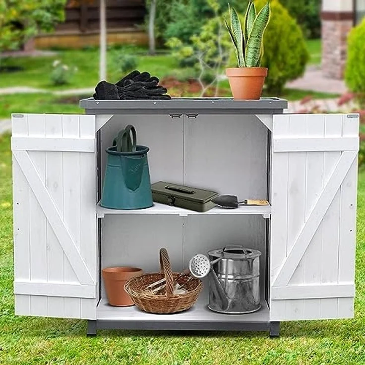 Gartenschrank, weiß/grau 75 cm × 40 cm × 90 cm – Bild 3